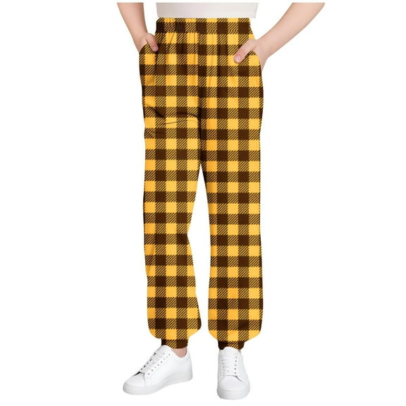 zbxnLI Girls Plaid Pajama Pants with Pockets Teen Girls Stretch High Waist Joggers Lounge Bottoms Pants
