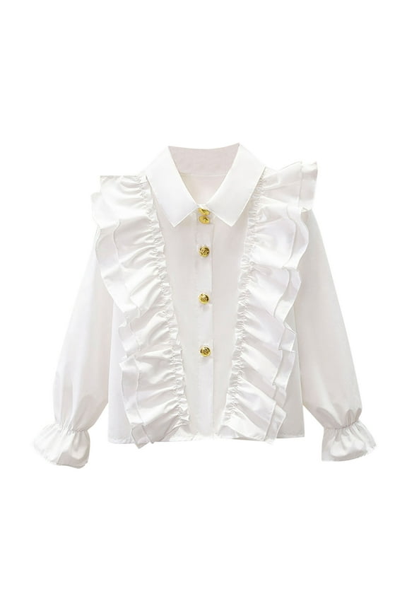 Girls Ruffle Button down Shirts School Uniform Blouses Long Sleeve Formal Tops for Teen Girls