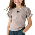 thumbnail image 1 of zbxnLI Girls Ruffle Sleeve T Shirt with Bow Knot Front Casual Summer Kids Top Comfy Soft Short Sleeve Clothing, 1 of 4