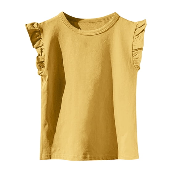 zbxnLI Girls Ruffle Sleeve Top Casual Summer Kids Short Sleeve Crew Neck Shirt Lightweight Cute Stylish Outfit