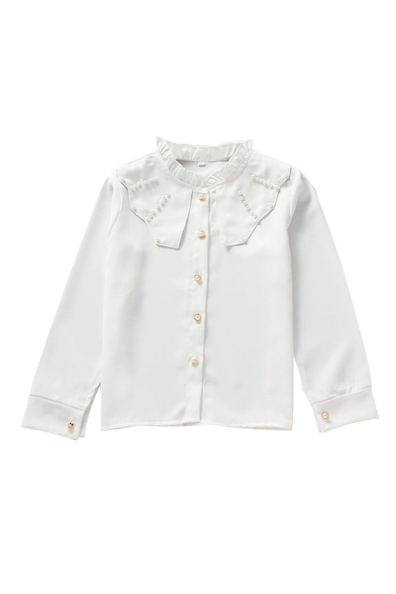 Girls School Uniform Shirts Ruffle Long Sleeve Blouse Little Girl Button down Dress Shirts