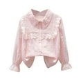 thumbnail image 1 of zbxnLI Girls School Uniform Shirts Ruffle Trim Long Sleeve Button down Dress Shirt Cute Blouses, 1 of 3