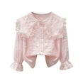 thumbnail image 1 of zbxnLI Girls School Uniform Shirts Ruffle Trim Long Sleeve Button down Dress Shirt Cute Blouses, 1 of 3