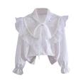 thumbnail image 1 of zbxnLI Girls School Uniform Shirts Ruffle Trim Long Sleeve Button down Dress Shirt Cute Blouses, 1 of 3