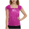 thumbnail image 1 of zbxnLI Girls Sequin Top Summer Square Neck Short Sleeve Kids Sparkly Dance Shirt Fashion Party Outfit 4-14 Years, 1 of 5