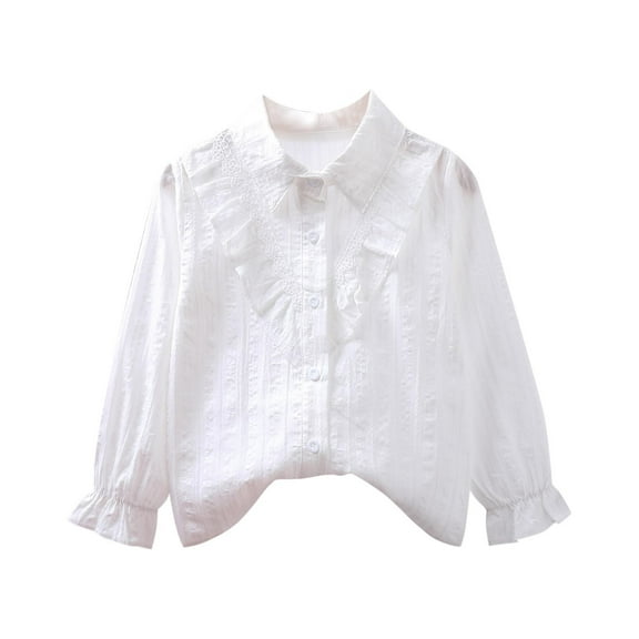 zbxnLI Girls Shirts Long Sleeve Button down Shirts School Uniforms Cotton Shirts Collared Dress Blouses