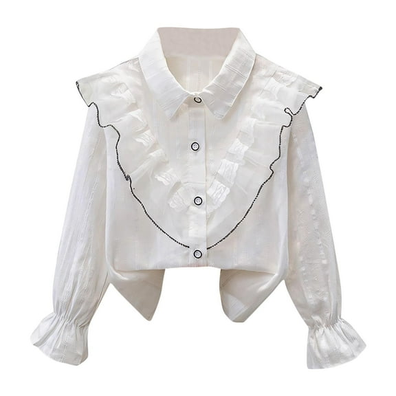 zbxnLI Girls Shirts Long Sleeve Button down Shirts School Uniforms Cotton Shirts Collared Dress Blouses
