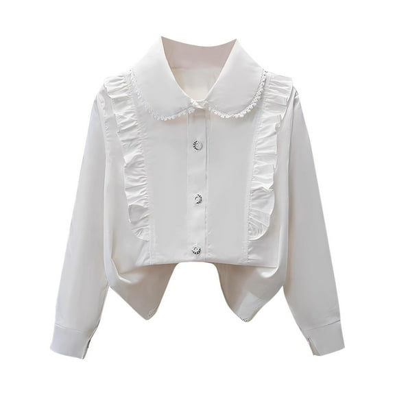 zbxnLI Girls Shirts Long Sleeve Button down Shirts School Uniforms Cotton Shirts Collared Dress Blouses