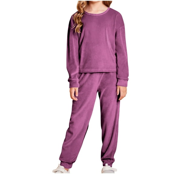 zbxnLI Girls Velvet Sweatsuits 2 Piece Long Sleeve Vvelour Sweatshirts Jogger Pants Lounge Sets Tracksuits