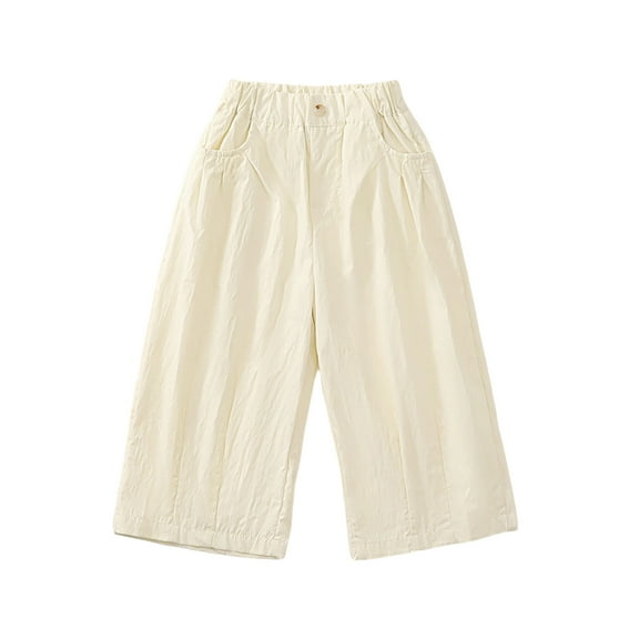 zbxnLI Girls Wide Leg Pants Toddler Solid Color Loose Elastic Waist Casual Pants Lightweight Pants