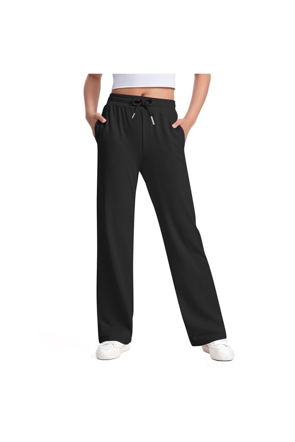 Girls Wide Leg Sweatpants Solid Color Drawstring High Waist Lounge Pants with Pockets 5-14 Years