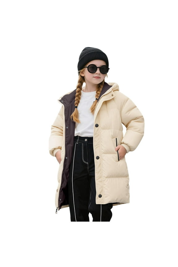 Girls Winter Long Puffer Coats Hooded Outerwear Lightweight Warm Coat Little Girl Windproof Jackets