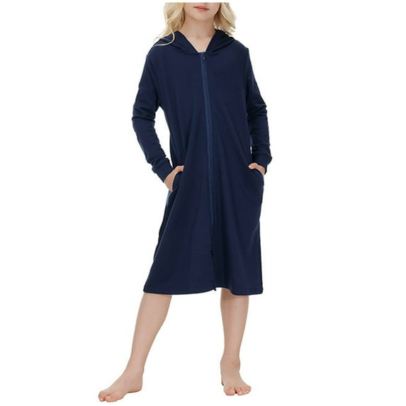 zbxnLI Girls Zip up Robes Long Sleeve Hoodie Housecoat Kids Loose Soft Loungewear with Pockets 5-14T