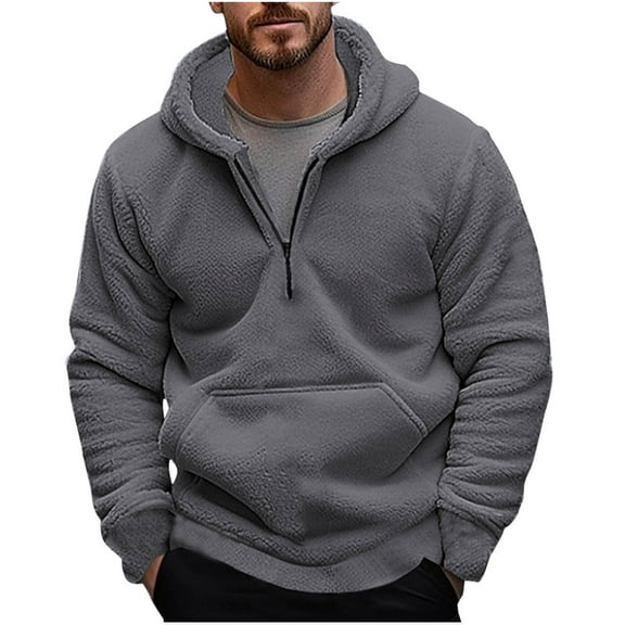 zbxnLI Half Zip Hoodie for Men Fleece Fuzzy Hooded Sweatshirts Fall Winter Warm Pullover Tops Outwear