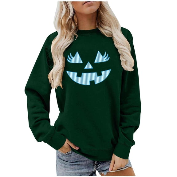 zbxnLI Halloween Sweatshirt for Women Cute Printed Pullover Crew Neck Casual Long Sleeve Sweatshirts