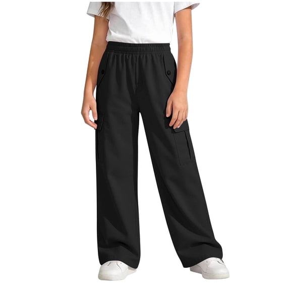 zbxnLI Kid's Cargo Pants Elastic Waist Wide Leg Casual Pants with Pockets Loose Trendy Athletic Outdoor Trousers