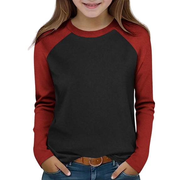 zbxnLI Kid's Crew Neck Tshirt Long Sleeve Color Block Loose Casual Shirts Fashion Lightweight Tee Tops 2-15 Years
