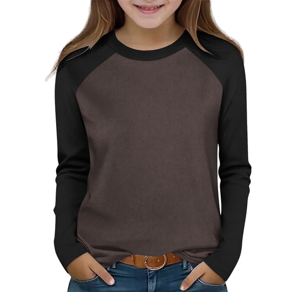 zbxnLI Kid's Crew Neck Tshirt Long Sleeve Color Block Loose Casual Shirts Fashion Lightweight Tee Tops 2-15 Years