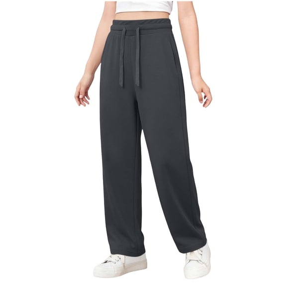 zbxnLI Kid's Straight Leg Pants Drawstring Elastic High Waist Pants with Pockets Loose Casual Trousers