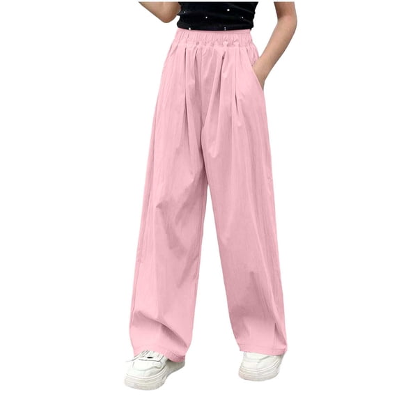 zbxnLI Kid's Straight Leg Pants Solid Color Elastic Waist Sports Pants Fashion Casual Comfy Trousers with Pockets