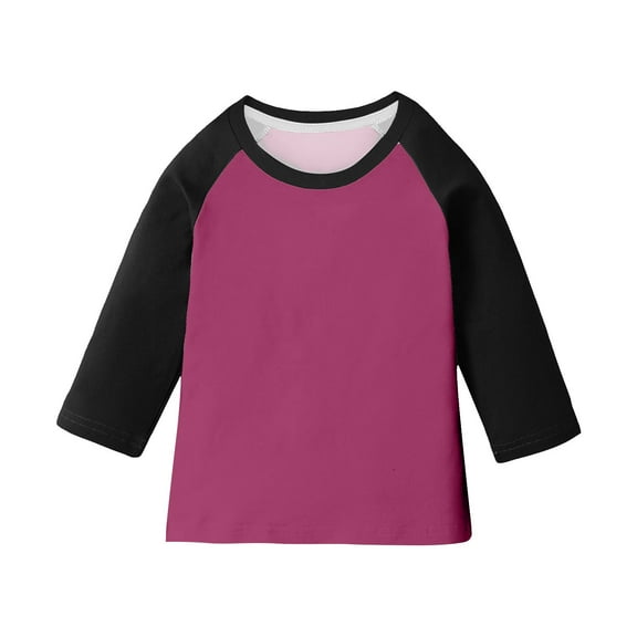 zbxnLI Kids 3/4 Length Sleeve Shirts Color Block Casual T-Shirts Boys Girls Crewneck Tees 3-14 Years