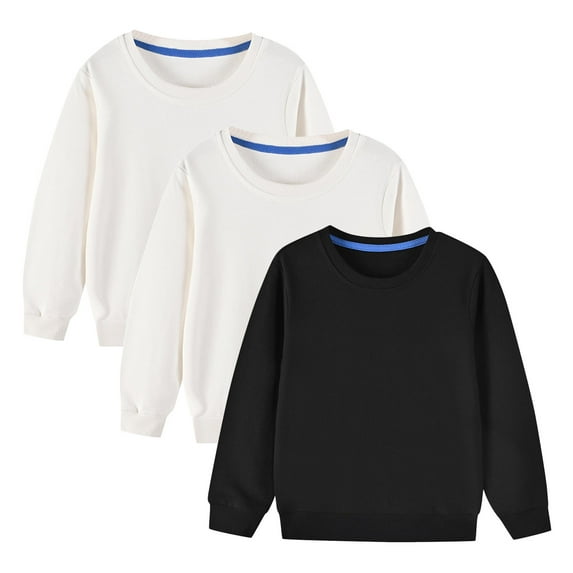 zbxnLI Kids 3 Pack Sweatshirts for Boys Girls Casual Long Sleeve Crew Neck Pullover Shirts Cotton Tops