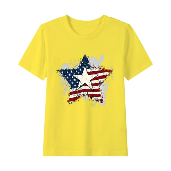 zbxnLI Kids 4th July Shirts Star Printed Short Sleeve T-Shirts Boys Girls Summer Causal Tee Independent Days Tops