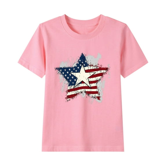 zbxnLI Kids 4th July Shirts Star Printed Short Sleeve T-Shirts Boys Girls Summer Causal Tee Independent Days Tops