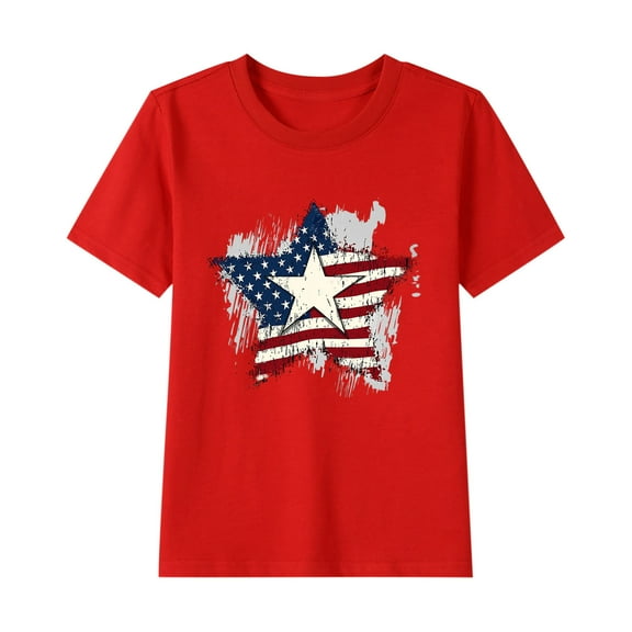 zbxnLI Kids 4th July Shirts Star Printed Short Sleeve T-Shirts Boys Girls Summer Causal Tee Independent Days Tops