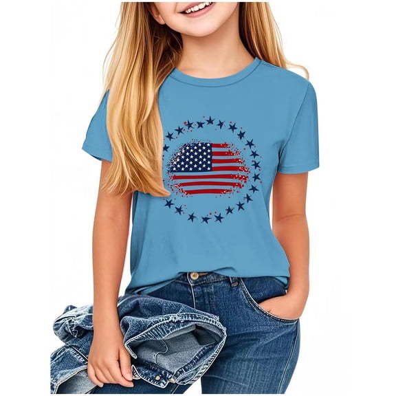zbxnLI Kids 4th of July Shirts for Girls Boys Short Sleeve T-Shirts Independent Days Graphic Tee Tops