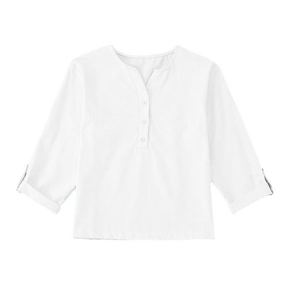 zbxnLI Kids Cotton Linen Shirts Button V Neck Long Sleeve Shirt Kids Girls Boys Lightweight Tees Tops