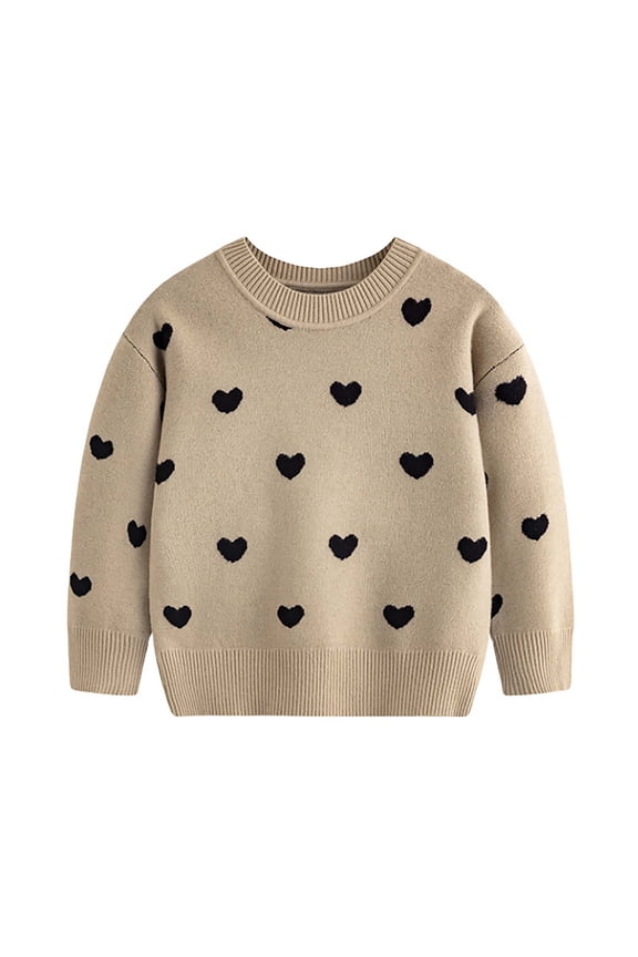 Kids Cute Sweater Heart Long Sleeve Crewneck Knit Tops Fall Winter Warm Pullover Sweaters