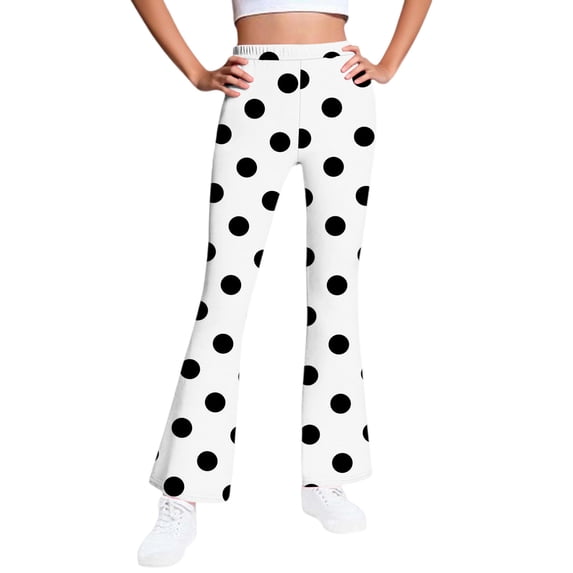 zbxnLI Kids Fleece Pants Flared Leg Elastic High Waist Polka Dots Pants Fashion Casual Leggings Trousers for Girls