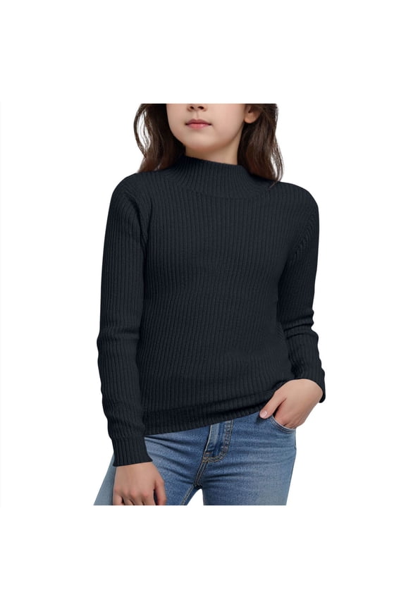Kids Girls Mock Neck Sweaters Ribbed Knit Pullover Sweater Long Sleeve Warm Winter Tops for Toddlers