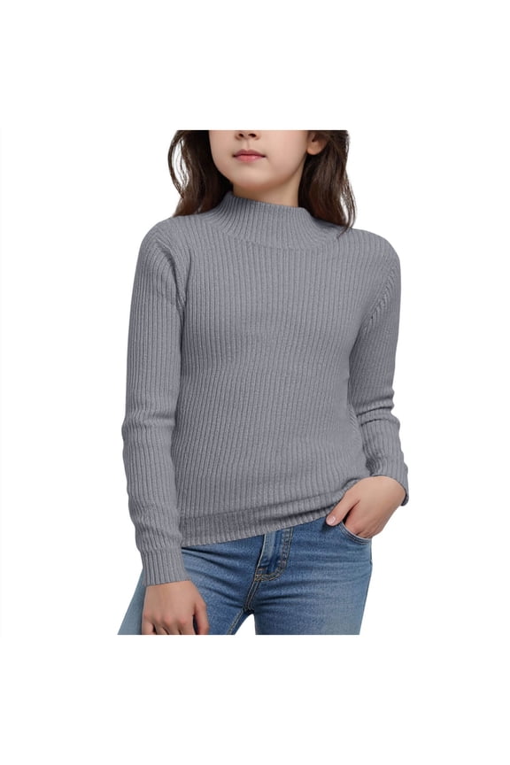 Kids Girls Mock Neck Sweaters Ribbed Knit Pullover Sweater Long Sleeve Warm Winter Tops for Toddlers