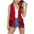 thumbnail image 1 of zbxnLI Kids Girls Open Front Vest with Fringe Hem Sleeveless Cardigan Vintage Boho Waistcoats Outerwear, 1 of 7