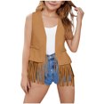 thumbnail image 1 of zbxnLI Kids Girls Open Front Vest with Fringe Hem Sleeveless Cardigan Vintage Boho Waistcoats Outerwear, 1 of 7