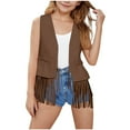 thumbnail image 1 of zbxnLI Kids Girls Open Front Vest with Fringe Hem Sleeveless Cardigan Vintage Boho Waistcoats Outerwear, 1 of 7