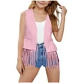 thumbnail image 1 of zbxnLI Kids Girls Open Front Vest with Fringe Hem Sleeveless Cardigan Vintage Boho Waistcoats Outerwear, 1 of 7