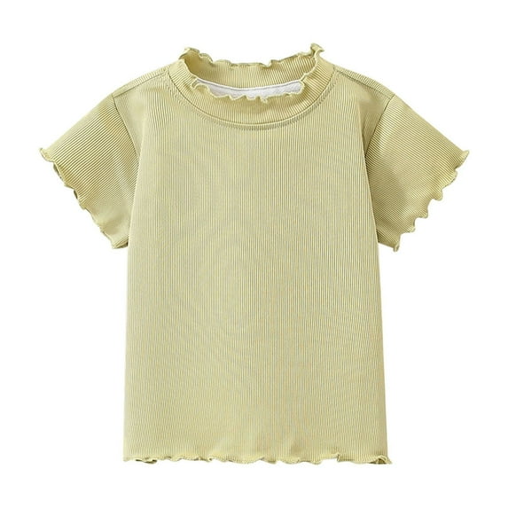 zbxnLI Kids Girls Ribbed Short Sleeve Shirts Cotton T-Shirts for Little Girls Solid Color Casual Summer Tee Tops