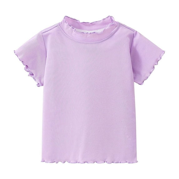 zbxnLI Kids Girls Ribbed Short Sleeve Shirts Cotton T-Shirts for Little Girls Solid Color Casual Summer Tee Tops