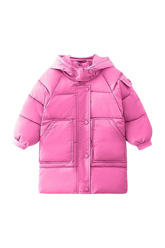 Kids Girls Winter Coats Hooded Lightweight Long Sleeve Zipper Puffer Coat Outerwear with Pockets