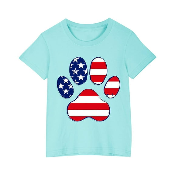 zbxnLI Kids Independent Days Shirts Cotton T-Shirts Short Sleeve Crew Neck Tees 4th July Tops for Boys Girls