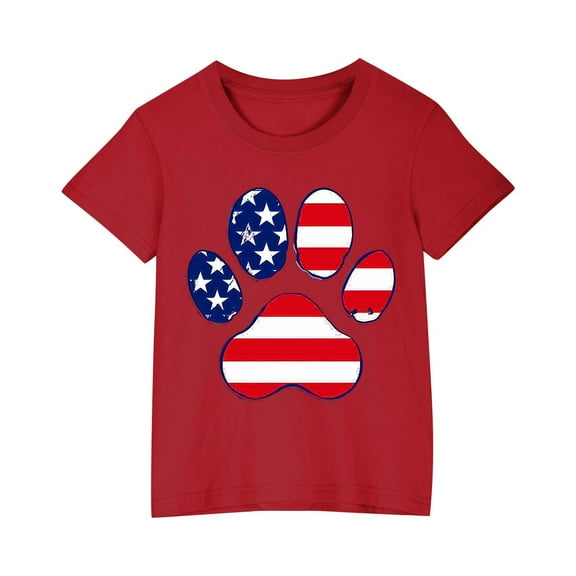zbxnLI Kids Independent Days Shirts Cotton T-Shirts Short Sleeve Crew Neck Tees 4th July Tops for Boys Girls