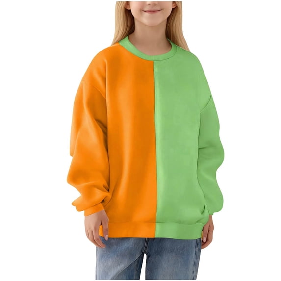 zbxnLI Kids Sweatshirts Crew Neck Color Block Fashion Sweatshirt Long Sleeve Oversized Baggy Tops