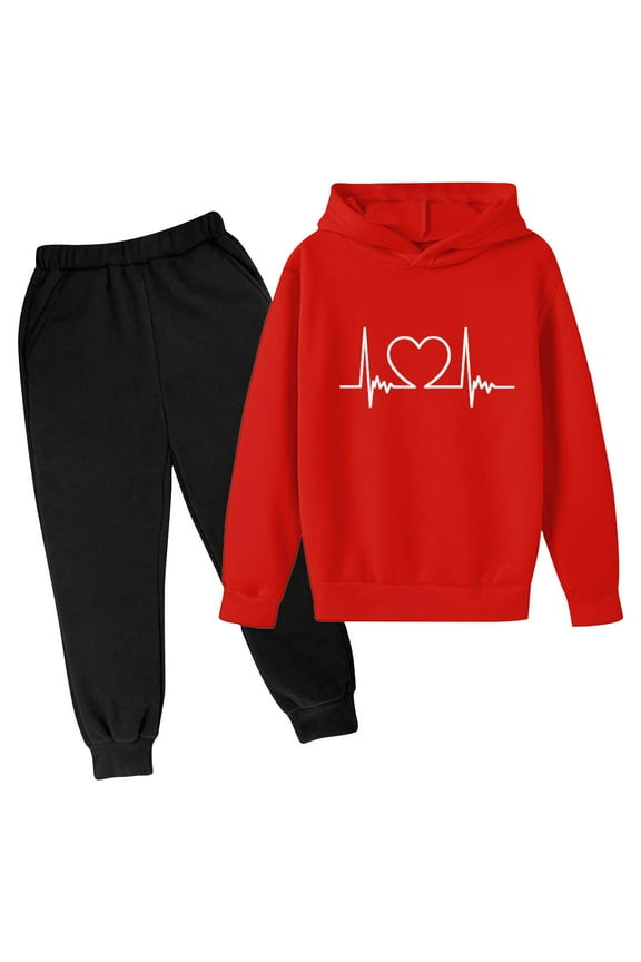 Kids Sweatsuits for Boys Girls 2 Piece Heart Hoodies and Sweatpants Activewear Clothes Sets