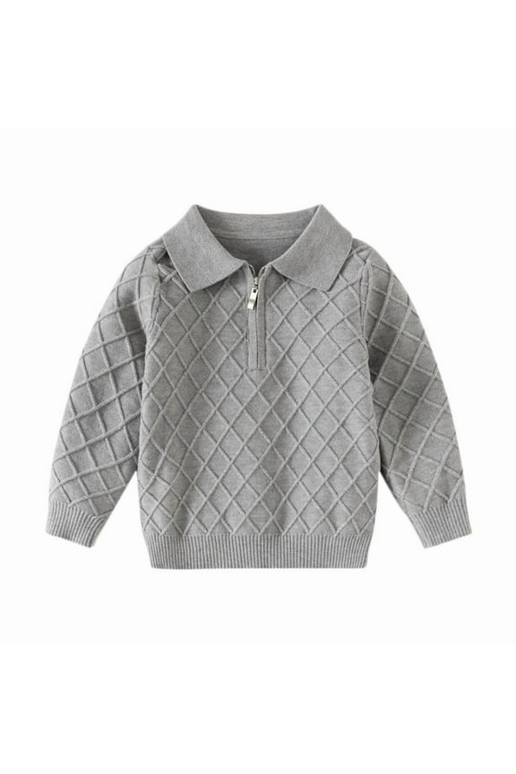 Kids Toddler Girls Boys Uniform Sweater Half Zip Long Sleeve Knit Tops School Pullover Sweaters