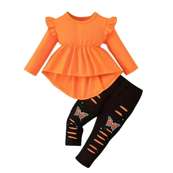 zbxnLI Kids Toddler Girls Clothes Fall Outfits Ruffle Long Sleeve Shirts Tops Butterfly Pants Fall Winter Sets