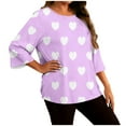 thumbnail image 1 of zbxnLI L-5XL Plus Size Top for Womens Heart Printed T Shirt 3/4 Sleeve Tops Ladies Crew Neck Oversized Blouse Spring Tee, 1 of 6