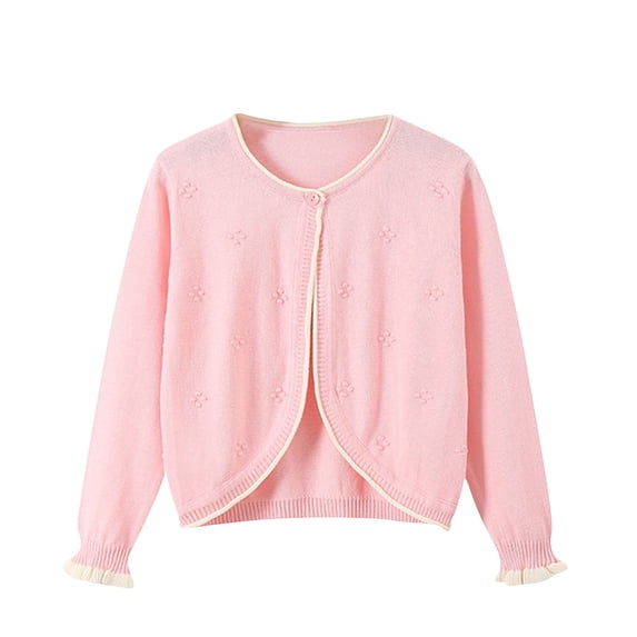 zbxnLI Little Girls Bolero Cardigans Single Button Long Sleeve Knit Sweater Cardigans Coverup Crop Tops